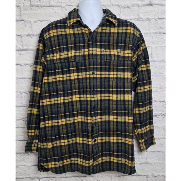 L.L.Bean Shirt Mens Size Large Tall Flannel Yellow Blue Plaid - Picture 1 of 16